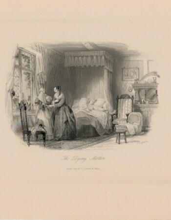 Rare Antique Engraving Print, The Dying Mother, 1845