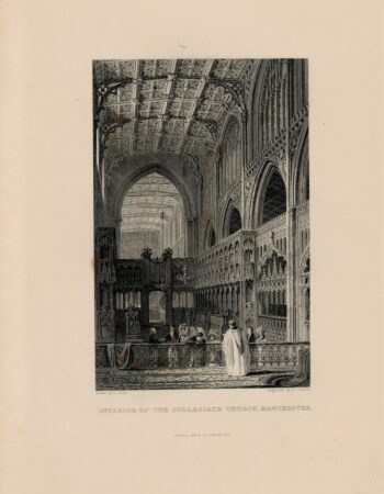 Antique Engraving Print, Interior of the Collegiate Church, Manchester, 1844