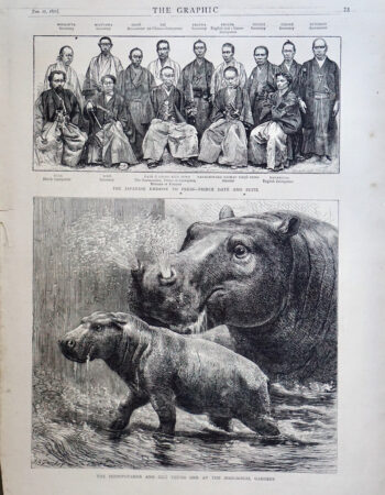 Antique Print, The Hippopotamus: The Japanese Embassy, 1872