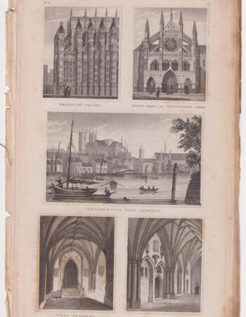 Antique Engraving Print, Westminster Abbey; West Cloister; Westminster for Lambeth... 1833