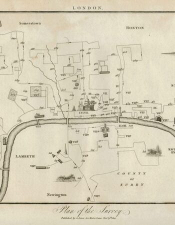Rare Antique Engraving Print, London, Plan of the Survey, 1814