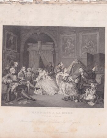 Antique Engraving Print, Marriage a la mode, Toilette Scene, 1820