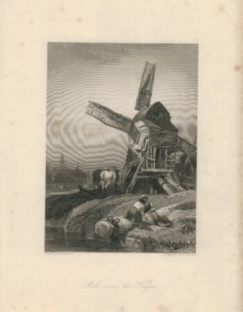 Antique Engraving Print, Mill near the Hague, 1836