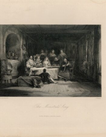 Rare Antique Engraving Print, The Minstrel's Song, 1840