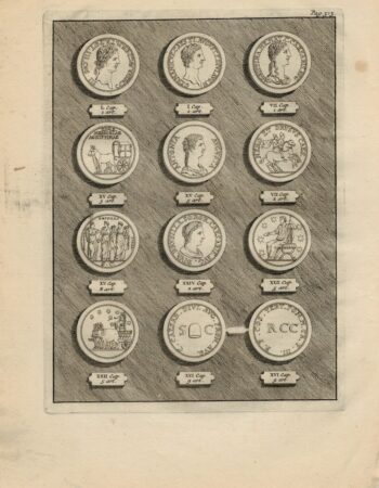 4 Antique Engravings Prints, Ancient Coins, 1779