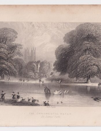 Antique Engraving Print, The Ornamental Water, 1850 ca.