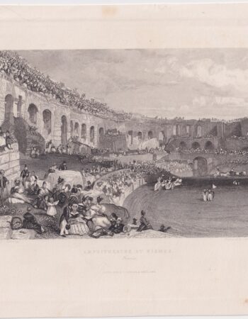 Antique Engraving Print, Amphiteatre at Nismes, 1845