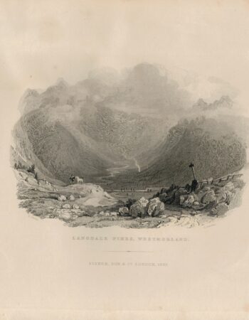 Antique Engraving Print, Langdale Pikes, 1832