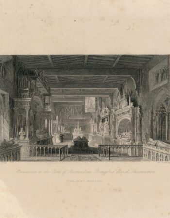 Antique Engraving Print, Monuments to the Earls of Butland in Bottesford Church, Leichester, 1840