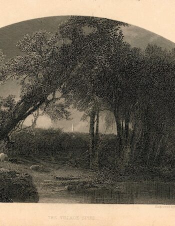 Rare Antique Engraving Print, The Village Spire, 1840 ca.