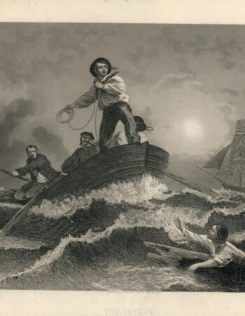 Antique Engraving Print, The Rescue, 1840 ca.