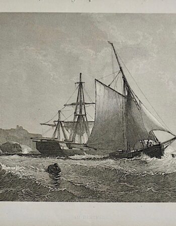 Rare Antique Engraving Print, In Distress, 1840 ca.