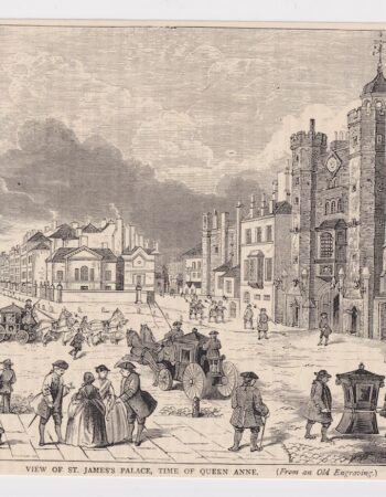 Antique Print, View of St. James's Palace, Time of Queen Anne, 1880