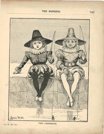 Vintage Print, Two Fisherman, 1890 by Louis Wain
