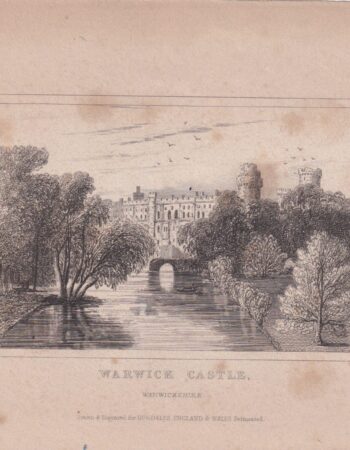 Antique Engraving Print, Warwich Castle, 1840 ca.