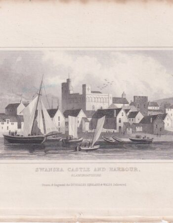 Antique Engraving Print, Swansea Castle, 1840 ca.