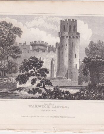 Antique Engraving Print, Warwich Castle, 1840 ca.