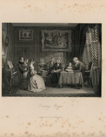 Antique Engraving Print, Evening Prayer, 1840