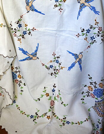 Vintage Handwork set carving embroidery, linen tablecloth, placemats and napkins