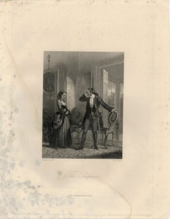 Rare Antique Engraving Print, The Surprise, 1836 ca.