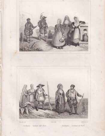 Antique Engraving Print, Sardegna,  costumi del Nord, 1834