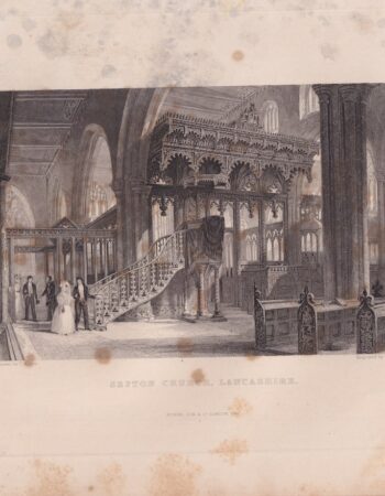 Antique Engraving Print, Sefton Church, Lancashire, 1844