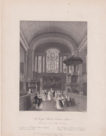 Antique Engraving Print, St. George's Church, Hanover Square, 1841