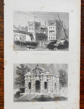 Antique Engraving Print, Hungerford Market; Buckingham Water Gate, 1850