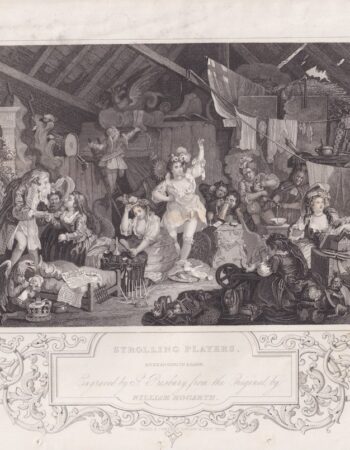 Antique Engraving Print, Strolling Players, 1830