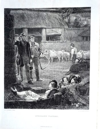 Antique Engraving Print, Strolling Players, 1873