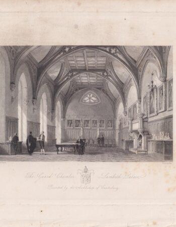 Antique Engraving print, The Guard Chamber, Lambeth Palace, 1840 ca.