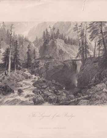 Antique Engraving Print, The Legend of the Bridge, 1840 ca.