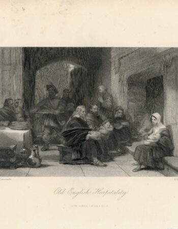 Antique Engraving Print, Old English Hospitality, 1840