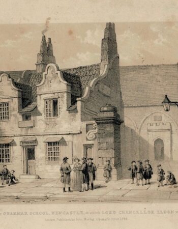 Antique Print, Entrance to the Grammar School, Newcastle, 1844