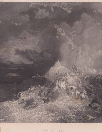 Antique Engraving Print, A fire at sea, 1897