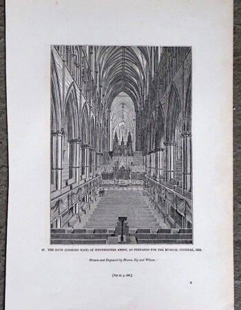 Antique Print, The Nave of Westminster Abbey, as prepared for the musical festival, 1834