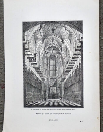 Antique print, Interior of Henry the Seventh's Chapel, Westminster Abbey, 1840 ca.