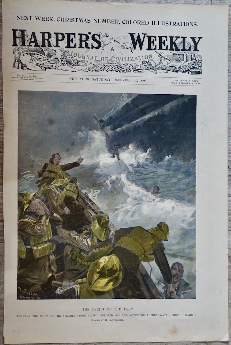 Antique Harper's Weekly Print – "The Perils of the Deep" – December 10, 1898